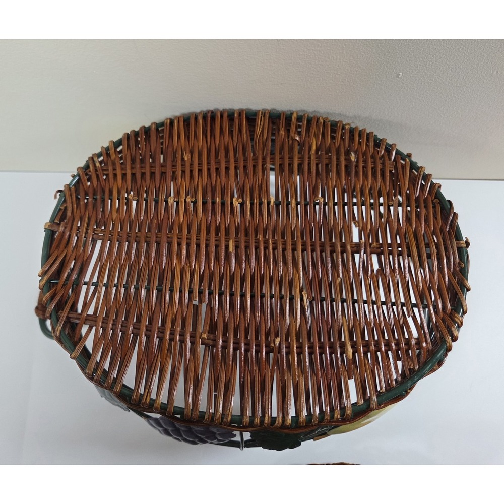 Vtg Pair Metal & Wicker Nesting Baskets W/Fruit Detail & Handles Oval Shape - Picture 8 of 8